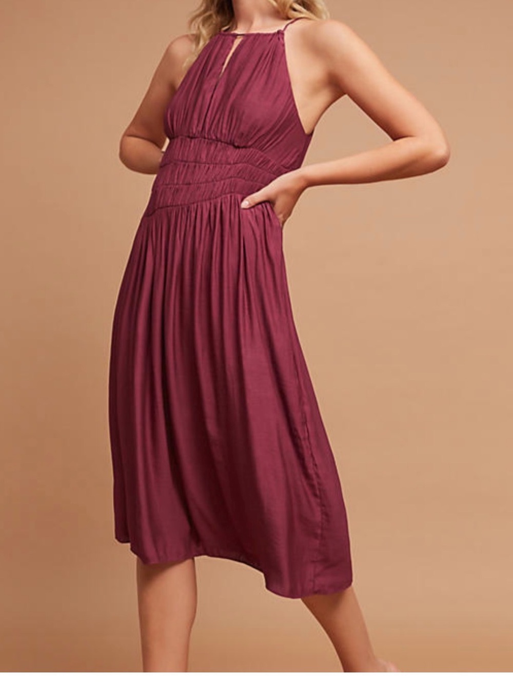 Anthropologie Moulinette Soeurs Magenta Halter Midi Dress 12 Wedding Clean Girl